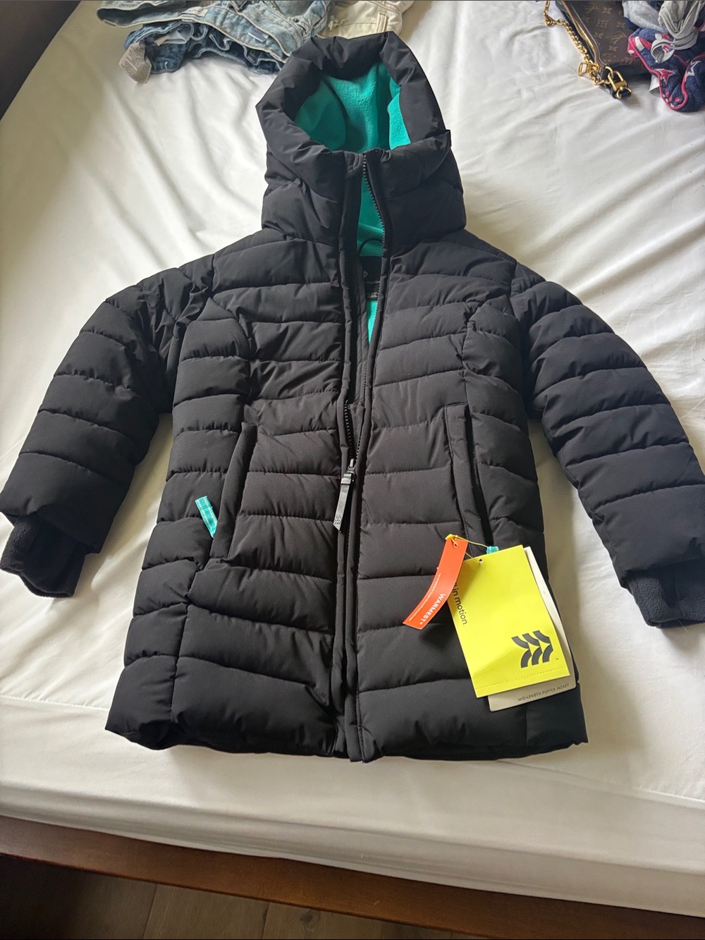 Black Puffer Jacket with Teal Lining